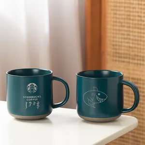 350ml Kreatives Retro Benutzer definiertes Logo Laser gravur Frühstücks milch Keramik becher Keramik Kaffeetasse
