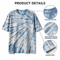 T-shirt Tie-Dye Sunburst délavé à l'acide 100% Coton, coupe oversize à épaules tombantes, style streetwear, vente en gros