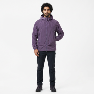 Finer Threads <b>Men's</b> Vintage Autumn Hooded Windbreaker <b>Jacket</b> with Stand Collar and Zipper Closure Nylon/Cotton Shell - Product Image 1