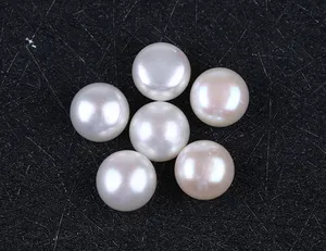 Cuentas sueltas para fabricación de pendientes, perlas de botón plano blanco de 7-8mm, sin perforar