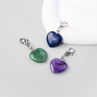 Porte-clés Cœur en Cristal Naturel avec Fermoir Mousqueton, Breloques en Pierre, Pendentif Cœur, Breloques de Sac en Cristal de Guérison
