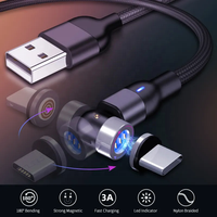 Câble USB magnétique 3A à rotation de 540 degrés 3 en 1 câble Micro Usb de type C charge rapide accessoires de téléphone portable câble de données magnétique