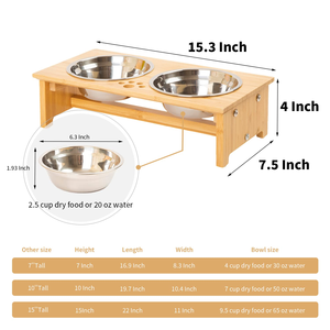 Elevated Bamboo Pet Bowl <b>Stand</b> Feeder for <b>Cats</b> and Small Dogs 2 Ceramic Bowls Included Raised Dog <b>Cat</b> Food and Water Bowl - Product Image 3