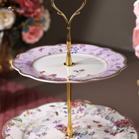 Assiette à dîner en porcelaine fine New Bone China, motif vague, support à gâteau en métal à 3 niveaux, personnalisable, doré, luxe, pour mariage, hôtel, résistant à la rouille