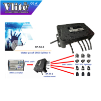 Distribuidor de Señal Vlite 12V con Atenuador Manual, Impermeable con Clasificación IP66, Interfaz RS-485 de 4 Canales, Distribuidor de Señal RDM/DMX512, 4 Entradas y Salidas DMX