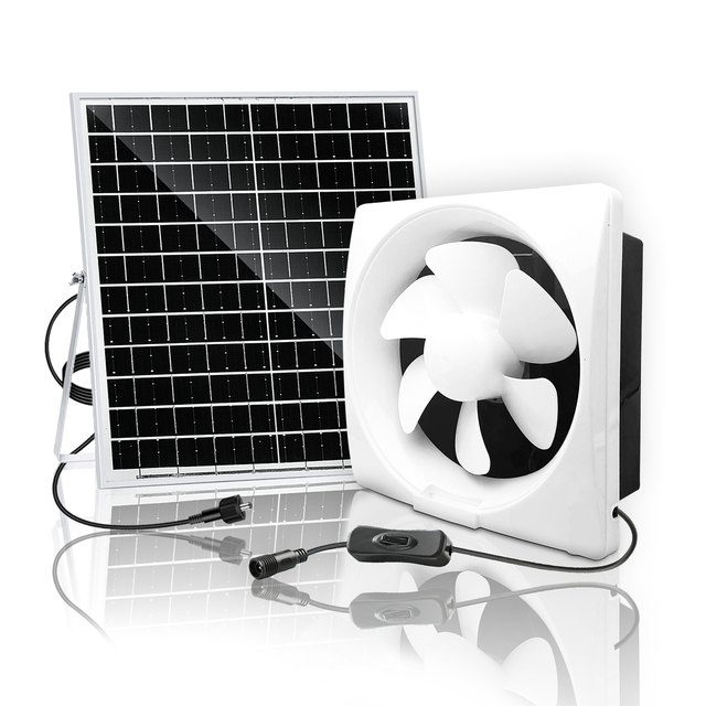 8-Inch Solar Powered Wall-Mounted Axial Exhaust Fan 20W Panel | Waterproof Brushless DC Motor | 1300 RPM 1-Year Warranty |