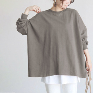 เสื้อยืดผู้หญิงลายทางทรงหลวม แขนยาว ปลายแขนตัดสี สไตล์ลำลอง ใส่ได้ทุกวัน เหมาะกับฤดูใบไม้ร่วง - Product Image 3