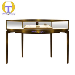 Negozio di gioielli di lusso isola espositore in vetro temprato di alta qualità illuminazione a LED in acciaio inox spazzolato rotondo vetrina - Product Image 5