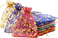 Expédition rapide, faible MOQ, sacs cadeaux en organza de luxe avec rose dorée, 7x9, 9x12, 13x18, 20x30, pour bonbons, bijoux, cosmétiques