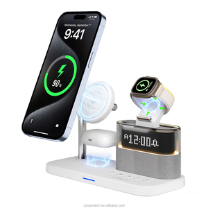 Support de charge sans fil 5 en 1 de haute qualité avec réveil, veilleuse et station de charge pour téléphone, écouteurs et montre - Product Image 3