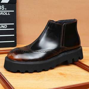 Botas Chelsea de Hombre de Cuero Genuino de Lujo, Charol de Piel de Vacuno, con Suela Gruesa, Punta Redonda Grande, Grabadas, Ligeras y Brillantes - Product Image 6