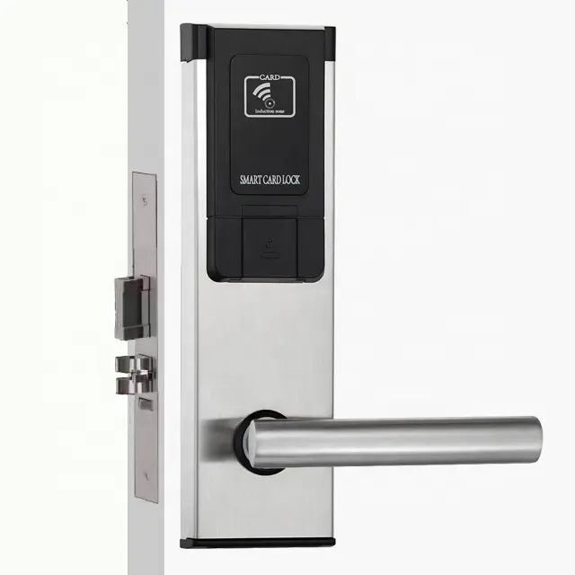 Aço inoxidável 4 bateria segura digital rfid temic keyless hotel hostel girar cartão fechadura de porta com chave