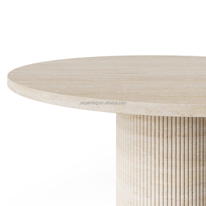 Ensemble de table à manger ronde <span class=keywords><strong>en</strong></span> pierre de roseau moderne Sageliving avec 4 chaises <span class=keywords><strong>en</strong></span> <span class=keywords><strong>tissu</strong></span> sans bras blanc pour maison contemporaine - Product Image 3