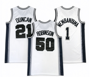 Maillot de basket San Antonio Duncan 21 Robinson 50 Wembanyama 1 pour homme, veste de sport respirante cousue, uniforme de basket des Spurs - Product Image 1