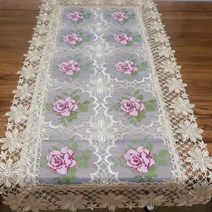 machine embroidered table cloth with lace