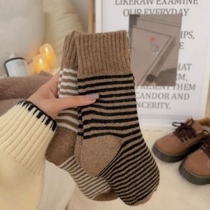 Women's Thick Fleece Lined Mid Calf <b>Socks</b> Warm Striped For Autumn <b>Winter</b> Home Wear Postpartum Care - Product Image 4