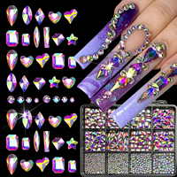 Lot de 12 grilles de strass AB pour nail art, cristaux de verre multi-formes, pierres précieuses à dos plat, diamants brillants mélangés pour la décoration DIY des ongles