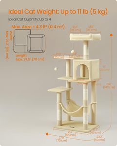 Arbre à chat en bois StarMonn, tour pour chat, condo multi-niveaux en peluche avec 4 poteaux à gratter - Product Image 5