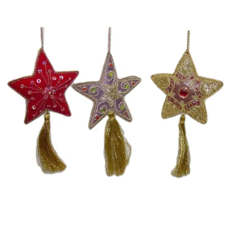 Vendiamo prodotti con buona qualità e prezzo albero di natale a forma di stella in tessuto ornamenti appesi in rilievo per la festa nuziale di natale
