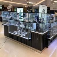 Vitrine de luxe pour montres en verre, présentoir en bois noir avec éclairage LED, comptoir de présentation pour magasin de montres, meuble de présentation pour centre commercial
