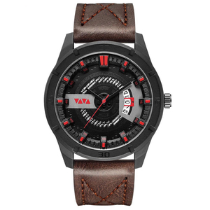 Racing Inspired Mens Sport Watch Rotating Gear Dial Black Case Leather Band Timepiece - Product Image 1