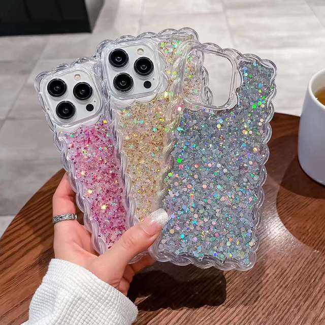 Luxury Bling Sparkle Sequin Star Epoxy Girls Clear Personalized Phone Case for Iphone 16 15 14 13 Pro Max in Stock Free Shipping