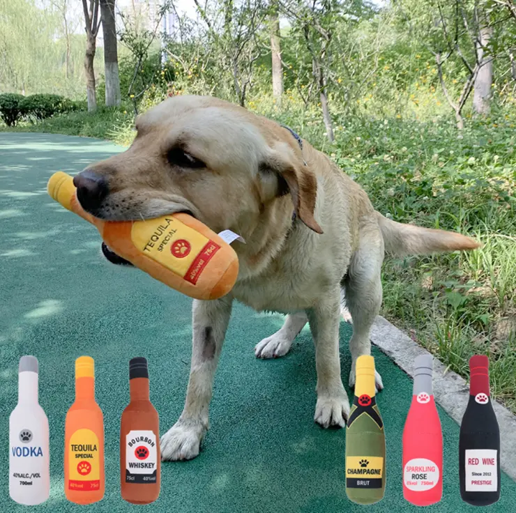 Cute Pet Toys 2022 Drink Bottle Shape Plush Dog Chew Toy Pet Squeaky Bite-Resistant Dog Soft Toys