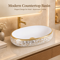 Lavabo rectangulaire de luxe moderne en céramique dorée avec égouttoir, à poser sur comptoir, pour salle de bain d'hôtel, vente en gros d'usine OEM ODM