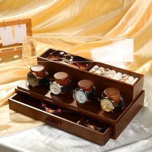 Luxury Custom Logo Watch Box Watch Gift Box With The Drawer Wooden Wood Case Handmade Wooden Packaging Watch Boxes Cases