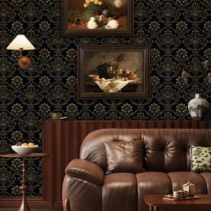 Creation of Time and Space European Style Damask Wallpaper Self-Adhesive Dark Black Peel Stick Home Decor - Product Image 1