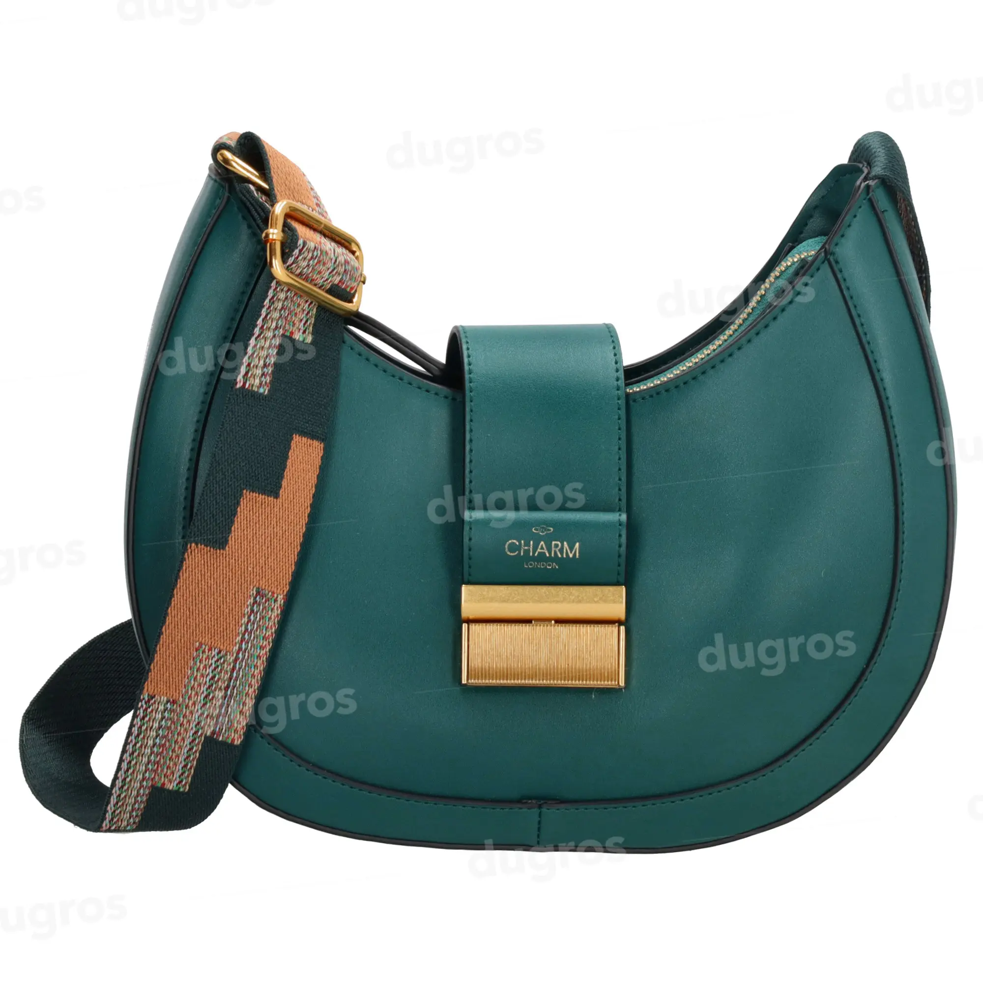 High Quality fashionable stylisch imitation leather moon shaped shoulder bag with colorful shoulderstrap