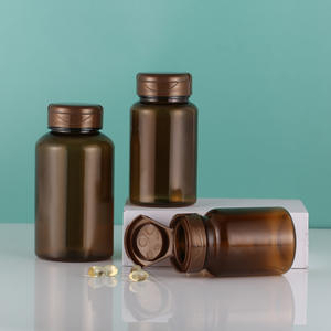 High-End PET Plastic Bottles Light Tea Color for Maca Fish Oil Candy Tablets-Wholesale Stock Health Capsule Dispensing Bottles - Product Image 1