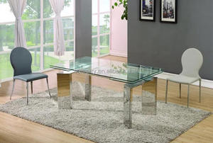 Mueble de lujo de <span class=keywords><strong>acero</strong></span> inoxidable, <span class=keywords><strong>mesa</strong></span> de <span class=keywords><strong>comedor</strong></span> <span class=keywords><strong>y</strong></span> sillas de 6 plazas con tapa de <span class=keywords><strong>cristal</strong></span> completa minimalista - Product Image 5