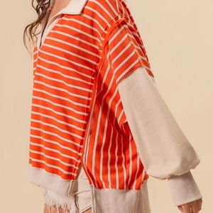 Blusas de Mujer a la Moda con Rayas y Contraste de Color, Cuello en V, Sudadera Holgada con Estampado - Product Image 2