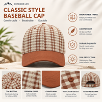 Casquette de baseball en coton à 6 panneaux avec broderie en dentelle, bicolore terre cuite, à carreaux vichy vintage, pour l'automne et le quotidien
