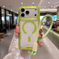Étui de téléphone hybride PC TPU antichoc pour IP17 Pro Max, sangle transparente colorée avec fixation magnétique et étui de téléphone trois-en-un