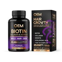 Capsules de vitamines pour cheveux, peau et ongles OEM, formule biotine, collagène, kératine, complexe B, sans OGM, sans gluten, 60 unités, étiquette privée personnalisée