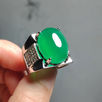 Anillo de Jade Natural con Gema Esmeralda Verde al por Mayor, Joyería de Plata de Ley con Baño de Jade