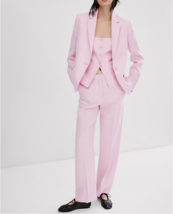 Elegante Blazer Rosa Pastel para Mujer, Corte Relajado de Un Solo Botón, Chaqueta Casual de Oficina, Mezcla de Lino Transpirable - Product Image 3