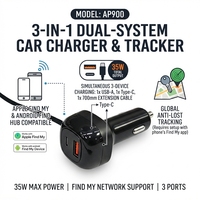 Chargeur de voiture anti-perte Find My & Android Hub, charge rapide 35W, adaptateur allume-cigare double port USB-C 700mm, garantie 1 an