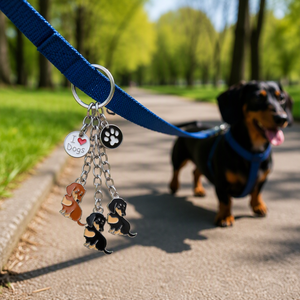 Ensemble de porte-clés <span class=keywords><strong>Teckel</strong></span> avec breloque chien Wiener, motif patte 'J'aime les chiens', en métal argenté, cadeau pour les amoureux des animaux, vente en gros - Product Image 2