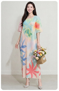 Robes décontractées longues pour femmes grandes tailles, style européen et américain, plissées irrégulièrement, 100% coton - Product Image 6