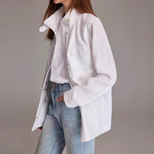 Nuova Giacca Bianca in <span class=keywords><strong>Lino</strong></span> da <span class=keywords><strong>Donna</strong></span> 2025 con 4 Tasche, Traspirante, con Zip, Vestibilità Slim in Vita, Leggera e Oversize - Product Image 2