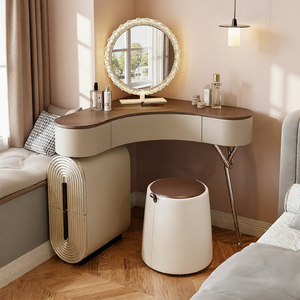 Modern Wood <strong>Corner</strong> <strong>Dressing</strong> <strong>Table</strong> LED Lighted Mirror Large Capacity Storage Cabinet Adjustable Design Wall Mount Bedroom - Product Image 4