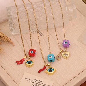 Joyería de Moda Vintage para Mujer, Bijoux de Acero Inoxidable con Baño de Oro de 18K, Dijes de Protección de Esmalte Colorido, Amuleto de Ojo Turco y Hamsa, Regalo - Product Image 6