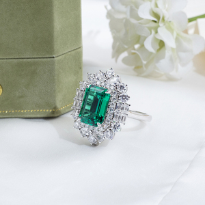 Messi Jewelry MSR-1802 925 <b>Silver</b> <b>Emerald</b> Cut May Birshstone Lab <b>Emerald</b> Fancy Design Fashion <b>Ring</b> Claw Setting <b>Emerald</b> <b>Ring</b> - Product Image 2