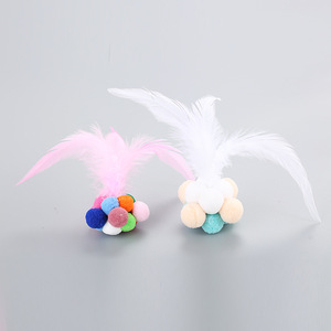 Factory Wholesale Price Eco-Friendly Polyester & Feather Seven Colorful Bells <b>Plush</b> Ball Handmade <b>Cat</b> Interactive Toy - Product Image 1