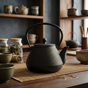 Bouilloire à thé en fonte noire de style chinois traditionnel avec couvercle et poignée - Product Image 5