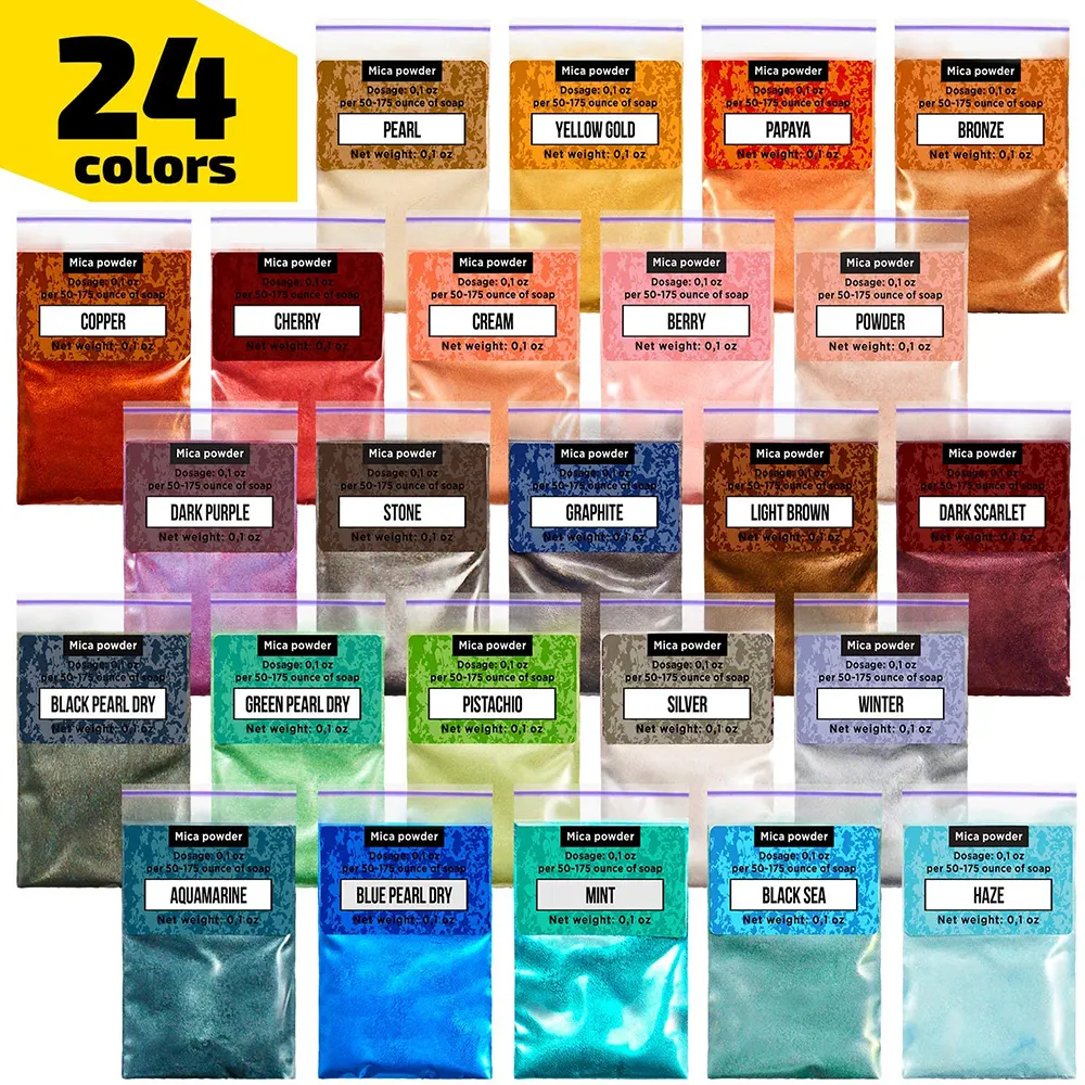 Suministros de 24 colores mezclados, juego de pigmentos de perlas en polvo para colorante epoxi, jabón de manos, maquillaje de limo
