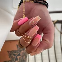 Uñas Postizas Rosadas Francesas con Lazo Brillante y Diamantes de Imitación, Forma Ataúd, Estilo Hecho a Mano, Estética Dulce INS, ABS Premium
